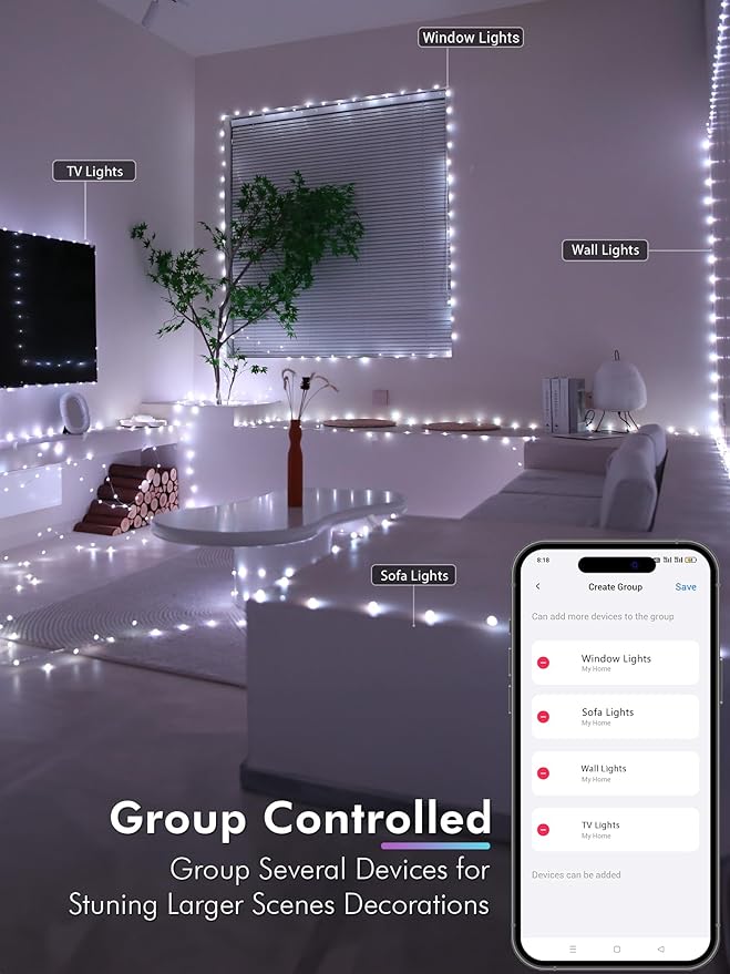 BrizLabs Smart Fairy Lights, 33ft 100 LED Color Changing Fairy Lights Work with Alexa/Google Home, WiFi Rainbow Christmas Light Dimmable RGB Twinkle Starry Light for Christmas Tree Home Party Decor