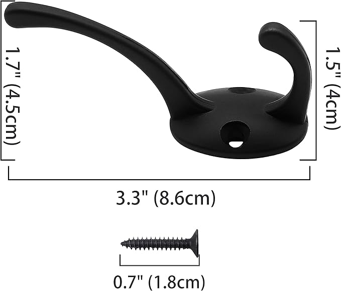 IBosins 12 Pack Black Coat Hooks Wall Mounted with 24 Screws Retro Double Hooks Utility Black Hooks for Coat, Scarf, Bag, Towel, Key, Cap, Cup, Hat