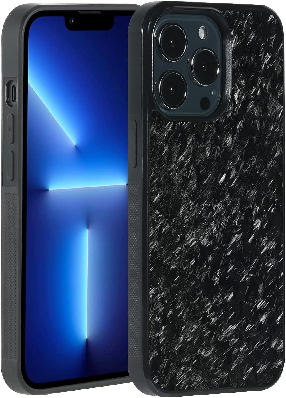 molzar Grip Series iPhone 13 Pro Case, Glossy Black/Forged, Real Forged Carbon Fiber, Built-in Metal Plate, Wireless