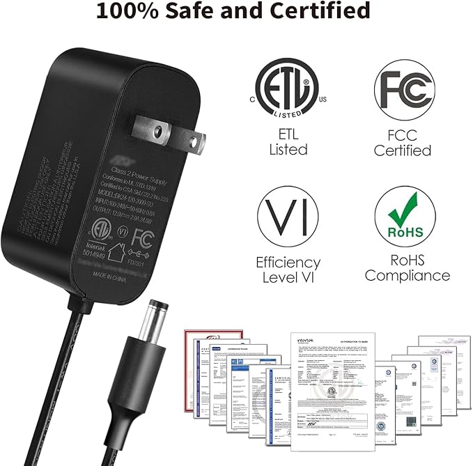 Tonton 12V 2A 6Ft Power Supply Adapter, 24W Universal Charger AC 100-240V with 8Tips to 12Volt DC Plug 2A 1.8A 1.5A 1.2A 1A 0.5A UL/CE/FCC Certified for LED, Router, Security Camera, Keyboard, Scanner