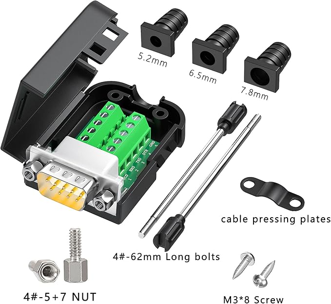 2Packs DB9 Serial Adapters No Soldering Needed. D-SUB 9-pin RS232 RS485 Adapter to Terminal Connector Signal Module with Bolts Nuts and Screwdriver (1PCS Male+1PCS Female)