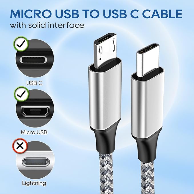 UCEC 3-Pack Braided Nylon USB C to Micro USB Cable, Type C to Micro USB Charging Cord for USBC Devices, Tablet, Camera, Speaker, Phone, Gray