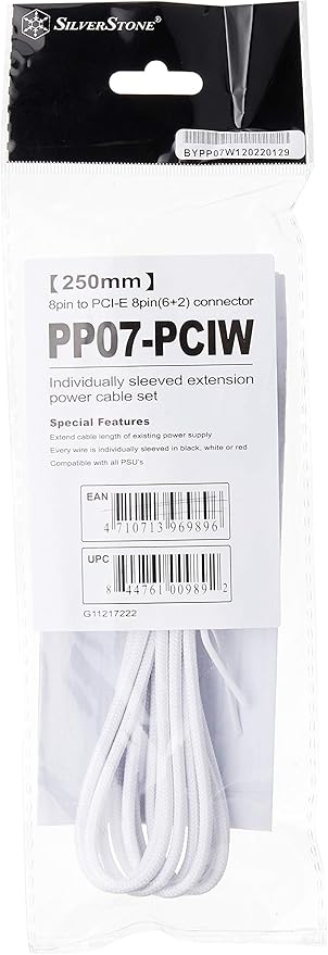 Silverstone Tek Sleeved Extension Power Supply Cable with 1 x 8-Pin to PCI-E 8-Pin Connector (PP07-PCIW)
