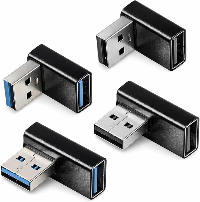 4 Pack 90 Degree USB 3.0 Adapter, USB Extender Connector Adapter Up and Down Angle, Left and Right Angle USBs A Male to Female Converter Extender for PC, Laptop, Mouse, Keyboard