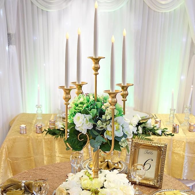 Metal Candelabra Gold Candle Stand 20in Tall, 5-Candle Candlestick Holder for Taper Candles, Candle Holder for Wedding Centerpiece Christmas Valentine Holiday Party Event Reception Decor, 2Pcs
