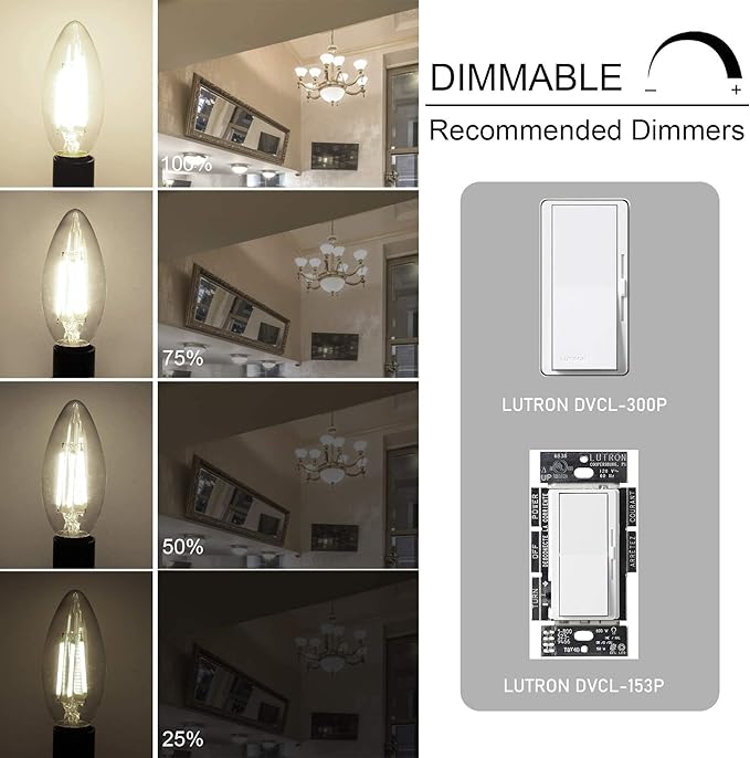Cotanic Dimmable E12 LED Candelabra Bulb 4000K Daylight, Ceiling Fan Light Bulbs Small Base,60W Equivalent,Type B Bulb for Chandelier,Vintage B11 LED Candle Shape with Clear Glass,600LM,8 Pack