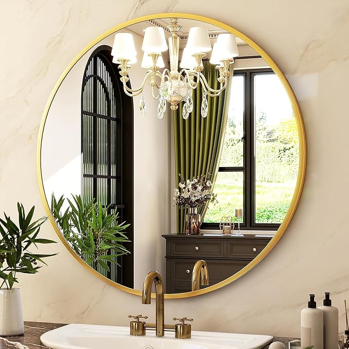 HARRITPURE Round Mirror 19.6 Gold Wall Mounted Circle Mirrors Vanity Mirror with Brushed Aluminum Alloy Frame Modern Decoration for Bathroom, Living Room, Vanity, Bedroom, Entryway