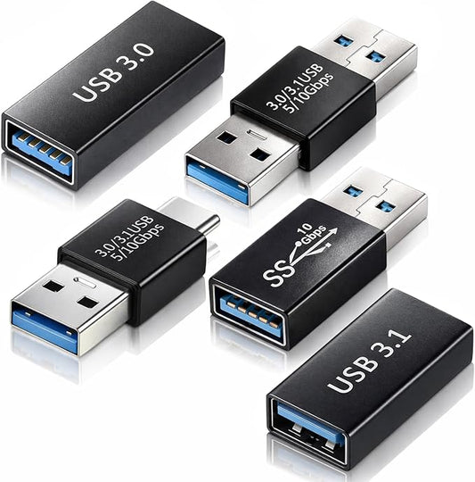 USB-3.0-Type C Converter 4 Kinds of USB 3.0 apters kit USB 3.0 Female to Male and Male to Males and Female-Female Connector Extension Coupler Connector converts High Speed Convert (5 Pack)