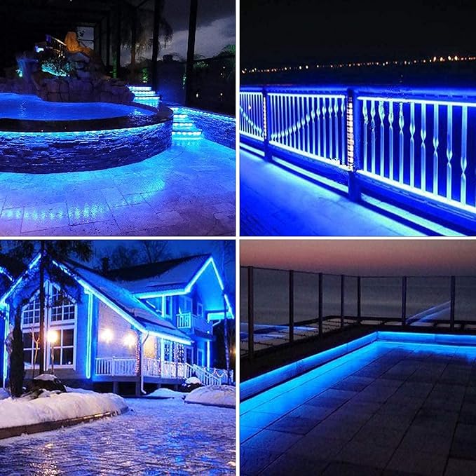 SURNIE LED Rope Lights Outdoor Waterproof 150ft Strip Lights Blue 110V Indoor Cuttable Connectable Lighting installations for Bedrooms, Stairs, Wedding Parties, Backyards, Pool, Not Tube Rope