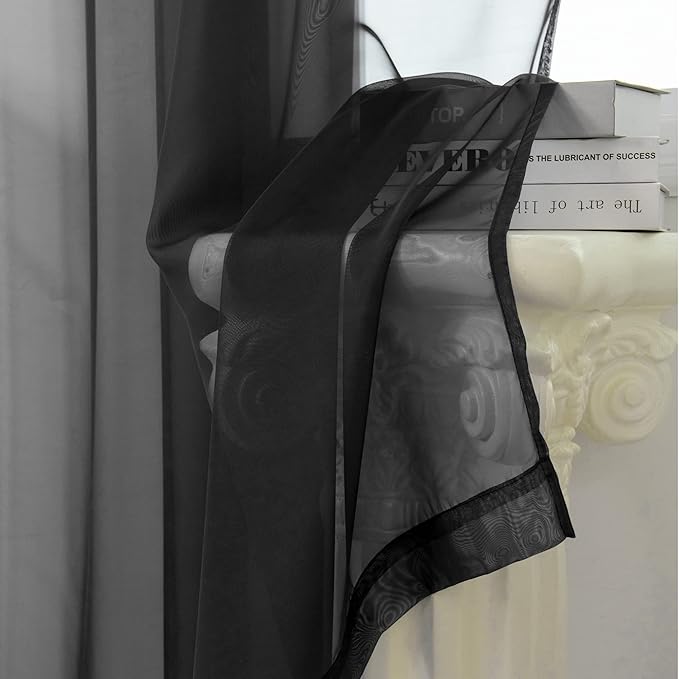 HUTO Black Sheer Curtains 84 Inches Long for Living Room Rod Pocket Voile Window Drapes for Bedroom,2 Panels