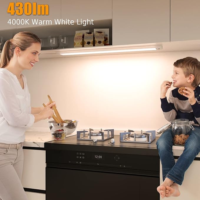 2pcs Hand Wave Under Cabinet Lights, 16" Under Counter Lighting with Dimmable and 4000K Natural White,Plug and Play,LED Lights for Kitchen Cabinet, Cupboard, Closet, Desk