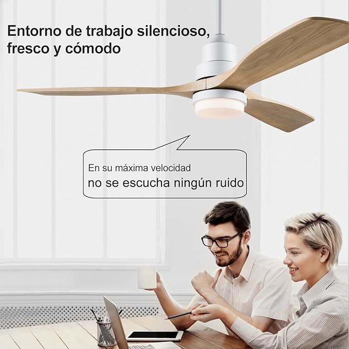 BOJUE 60 Inch Ceiling Fans with Lights and Remote Control, Dimmable LED Light, Indoor Outdoor Wood Ceiling Fan with 3 Blades for Patio, Living Room, Bedroom, Office, Summer House