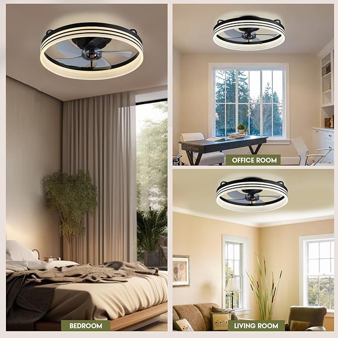 Smart Ceiling Fan with Lights and Alexa/Google Assistant/APP Control, 20" Low Profile Fan with 6 Speeds, for Bedroom, Living Room, Patio
