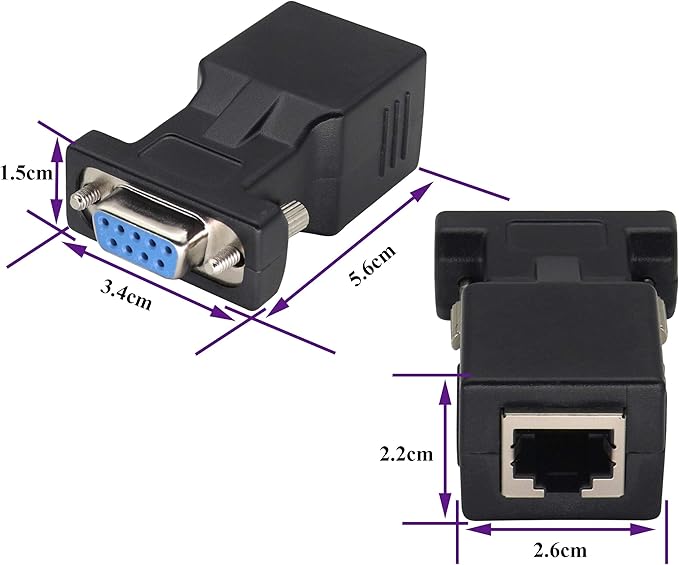 RS232 DB9 to RJ45 Converter RJ45 Female to DP9 9-Pin Serial Port RS232 Female Extender Adapter for Computer,Digital Machine Code Printer Transmission Distance Cable Adapter (2 Pack-Female)
