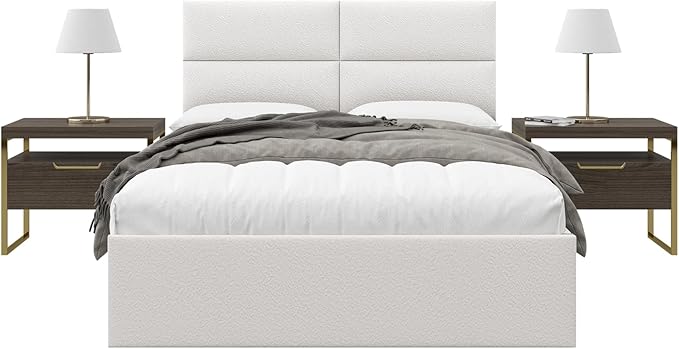 Vänt Upholstered Wall Panels - Queen/Full Size Wall Mounted Headboards - Boucle Ivory - Set of 4 Panels (Each Individual Panel 30"x11.5")