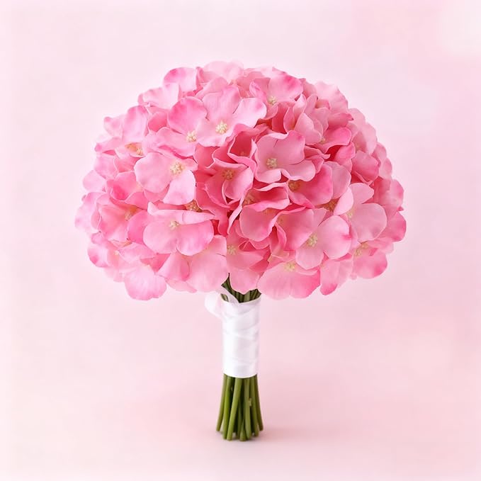 100PCS Artificial Hydrangea Flowers, Fake Flowers Silk Hydrangea Full Flowers Heads with Stems for Wedding Home Party Shop Baby Shower Decor (Dark Pink)