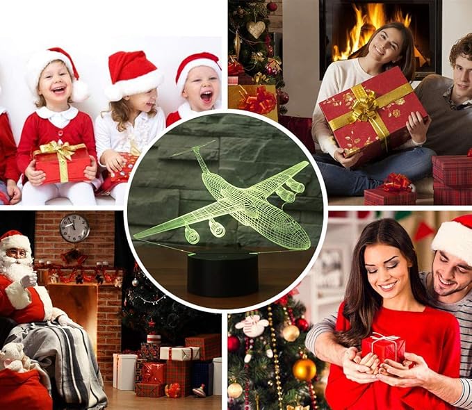 Airplane Night Light 3D Plane Illusion Lamp 7 Color Changing Touch Control with USB Cable LED Fighter Toy Table Desk Decor Lamps for Men Boys Kids Christmas Birthday Gifts