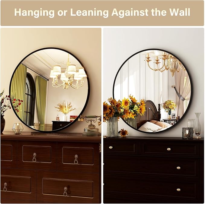 HARRITPURE Round Mirror 19.6 Black Wall Mounted Circle Mirrors Vanity Mirror with Brushed Aluminum Alloy Frame Modern Decoration for Bathroom, Living Room, Vanity, Bedroom, Entryway