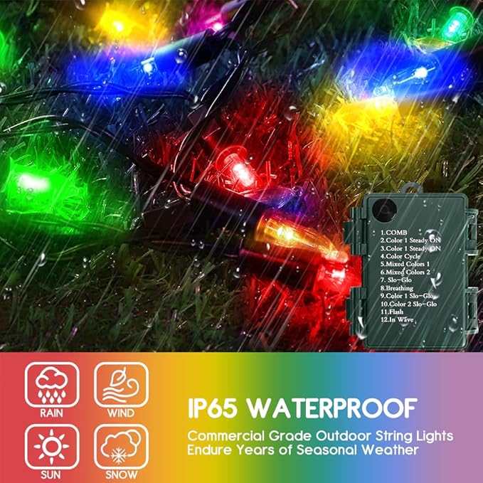 Battery Christmas Lights 2 Pack, 17ft 50 LED Dual Color Changing Mini String Light with 3 Auto-Timer Options and 12 Lighting Modes Waterproof Tree Lights (Warm White & Multicolor, 50 LEDs x 2 Pack)