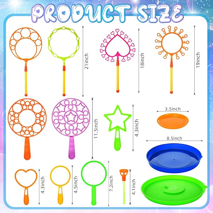 Lenwen 16 Pcs Giant Bubble Wands Kit Big Maker Toy Large Gigantic Bubble Wands with Refill and Tray for Summer School Birthday Outdoor Playtime Fun Activity Party Favors(Assorted)