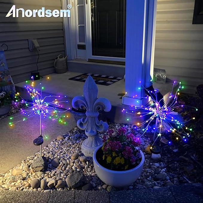Anordsem Solar Lights Outdoor Decorative: Bendable Copper Wire with 120 LED Firework Beads - Waterproof 2 Colorful Lighting Modes Yard Garden Patio - Christmas Gifts for Homeowner Over 30