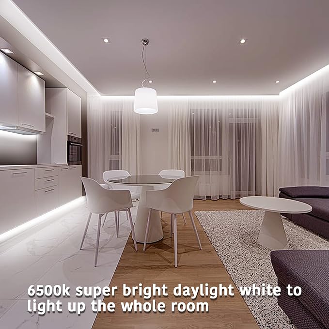 dalattin White LED Strip Lights, 40ft Dimmable LED Light Strip 6500K Bright Daylight White 24V, 720 LEDs 2835 Tape Lights for Bedroom, Kitchen, Mirror, Home Decoration(2 * 20ft)