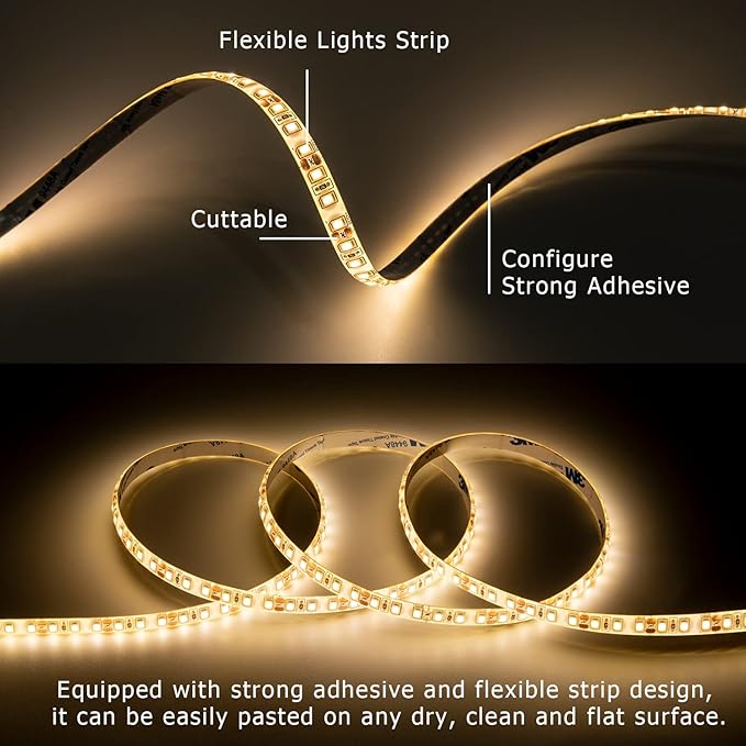 White LED Strip Lights, Waterproof cuttable 1200 SMD 2835 LED Tape, 12V 65.6ft/20m Flexible Ribbon, Kitchen Cabinet Lighting (Warm White)