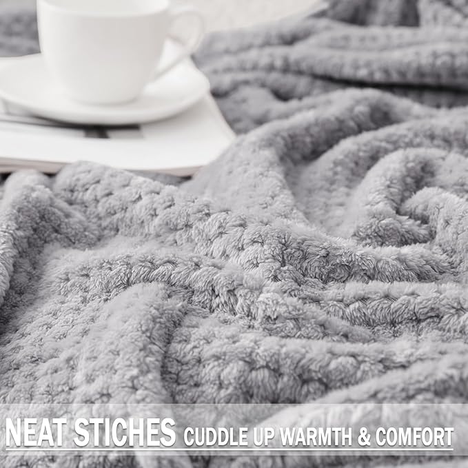 Exclusivo Mezcla Fleece Bed Blanket Queen Size, Super Soft and Warm Blankets for Couch, Sofa and Bed Waffle Textured, Cozy, Fuzzy and Lightweight (Light Grey, 90x90 Inches)
