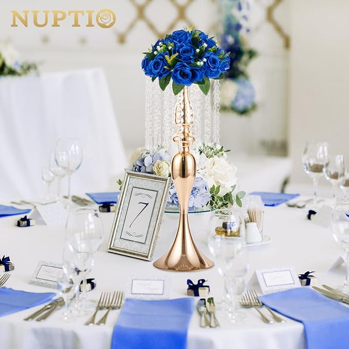 NUPTIO Flower Balls for Wedding Centerpieces - 2 Pcs 9.5 inch Diameter Fake Flower Ball Arrangement Bouquet Party Centerpieces for Tables - Royal Blue Rose Bouquet Centerpiece Flowers for Table