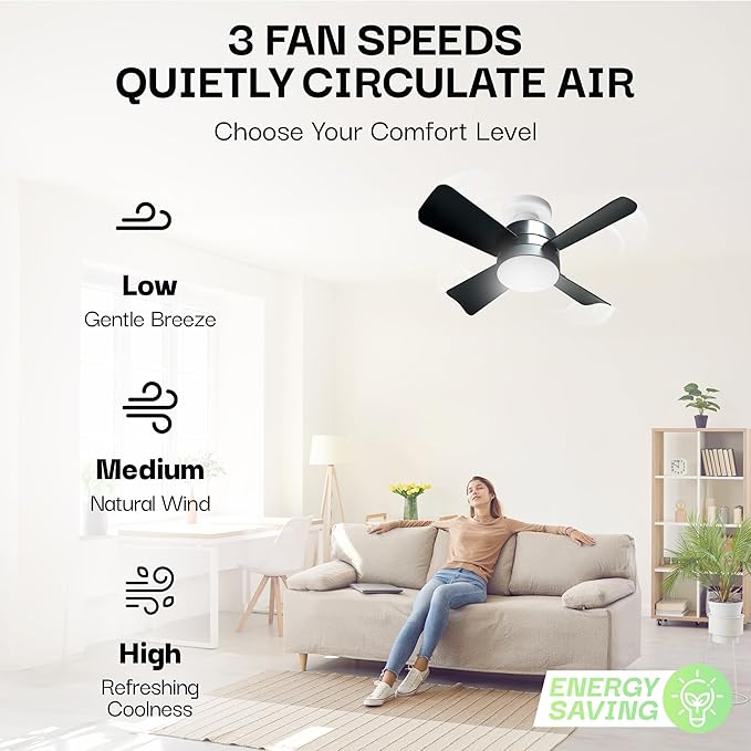 Bell+Howell Socket Breeze Deluxe, Small Ceiling Fan with LED Light and Remote, Adjustable Speeds and Brightness, Light Socket Fan for Bedroom, Kitchen, Living Room, 1000 Lumens