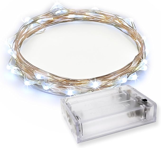 30 LEDs Cold White Color String Lights Silver Wire Indoor and Outdoor 9.5 Feet Firefly Starry Fairy Lights Battery Powered for DIY, Christmas, Holidays, Party, Bedroom and Centerpieces