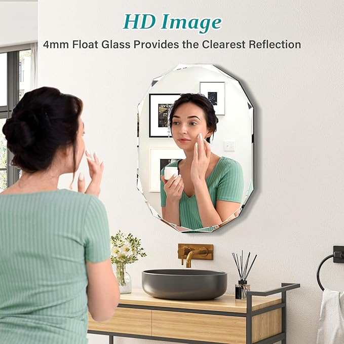 Pregaspor Single Beveled Edge Bathroom Vanity Mirror, 20" x 28" Oval Wall Mirror, Shatterproof Frameless Mirror for Over Sink, Restroom