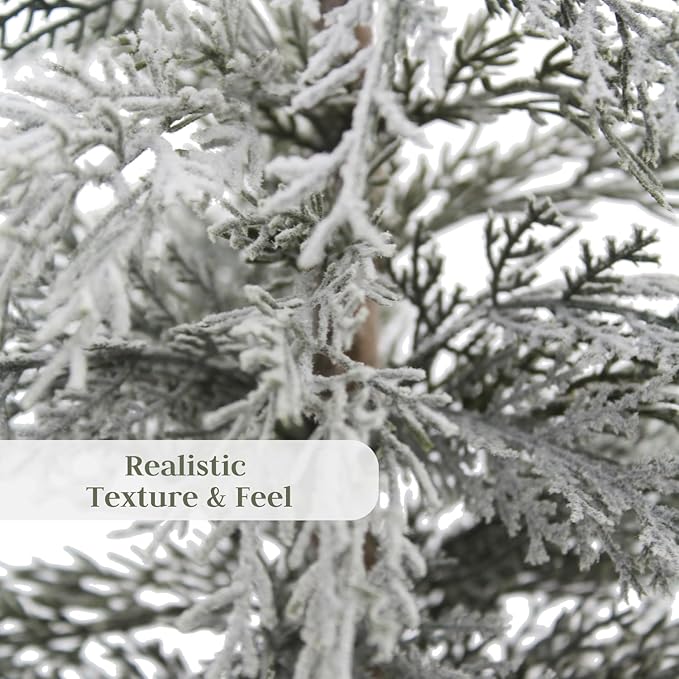 CG Hunter Holiday Collection, Set-of-2 Faux Flocked Cedar Trees, Premium Artificial Indoor & Outdoor Cedar Tree Stands 24" Tall in Pot–Perfect Christmas Decoration