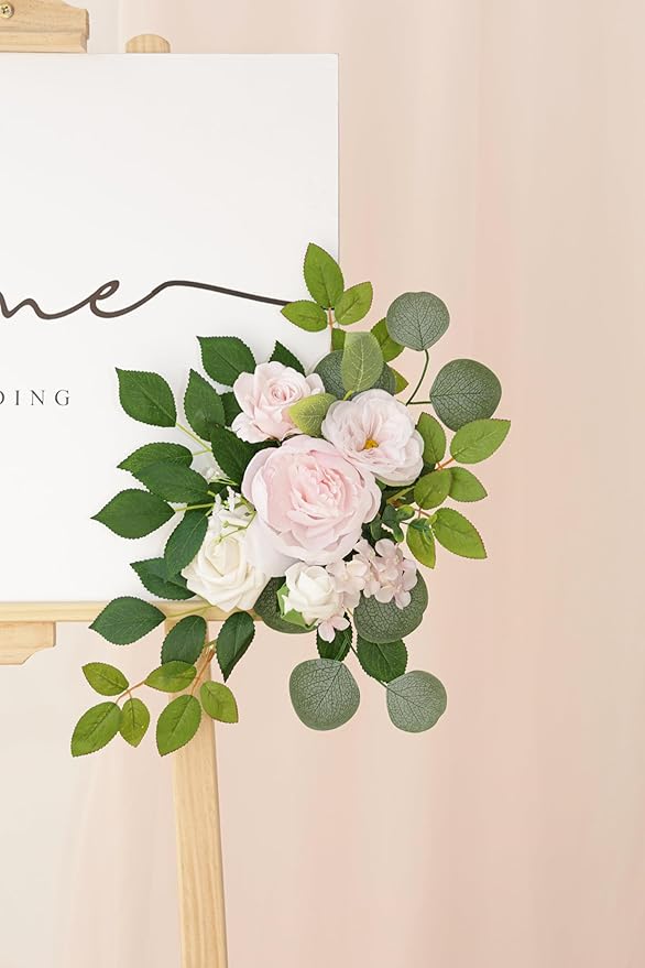 Artificial Flowers Decorations Pack of 2,Centerpieces for Wedding Reception Backdrop Decoration, Floral Decor Wall Home Entryway OutdoorDecorations (Creamy Pink)