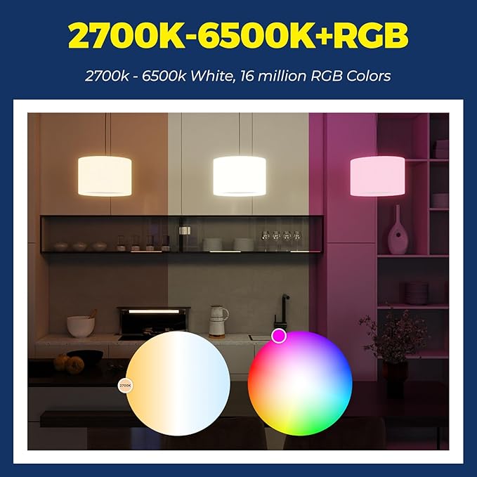Lightinginside Smart Light Bulbs 6 Pack, Smart Bulb Works with Alexa/Google Home/Smart Life, CRI>90, RGBCW Color Changing LED Light Bulbs, 2.4G WiFi Bluetooth A19 E26 Bulb, No Hub Required, ETL Listed