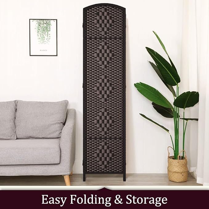 Rose Home Fashion 6 ft Tall Room Divider, Room Dividers and Folding Privacy Screens, 15.7in Privacy Screen 4 Panel Partition Temporary Wall Separation for Private, Dark Coffee