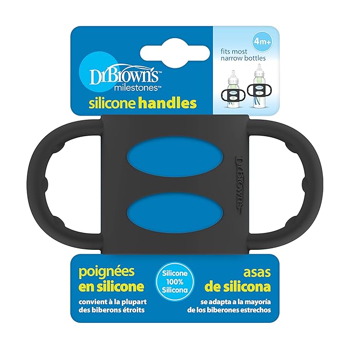Dr. Brown’s® Milestones™ 100% Silicone Baby Bottle Handles, Narrow, Black, 2 Pack, 4m+