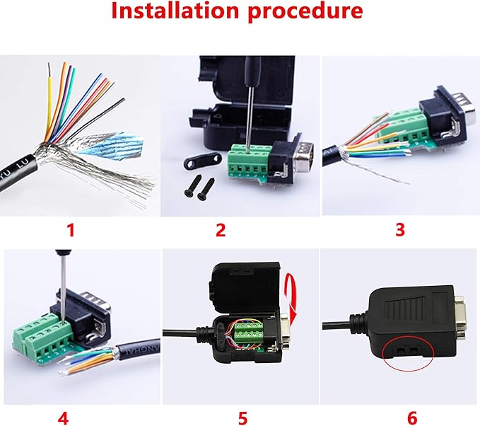 SinLoon DB9 Connector Adapter RS232 Serial Port D-SUB Adapter Plate Breakout Board Solder-Free (1-Pair Male+Female with Screwdriver, Black Rubber Core, Long Bolts)