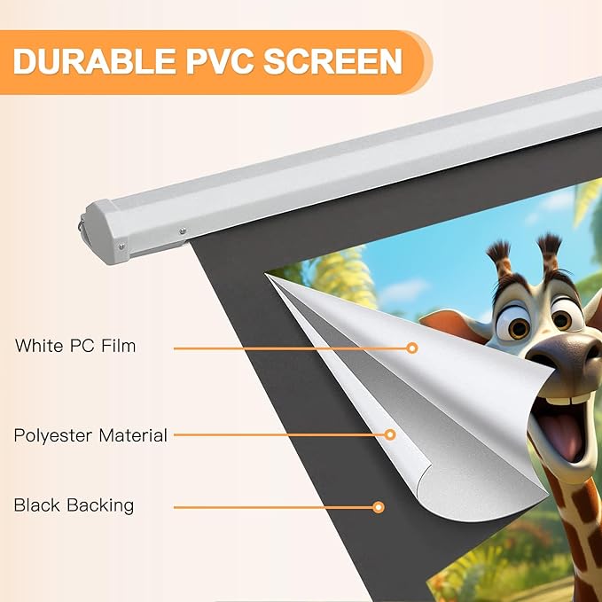 YODOLLA 72" Projector Screen Motorized 16:9, 4K HD Pull Down Retractable Projection Screens Electric Automatic Wall Ceiling Movie Screen for Office Classroom Indoor