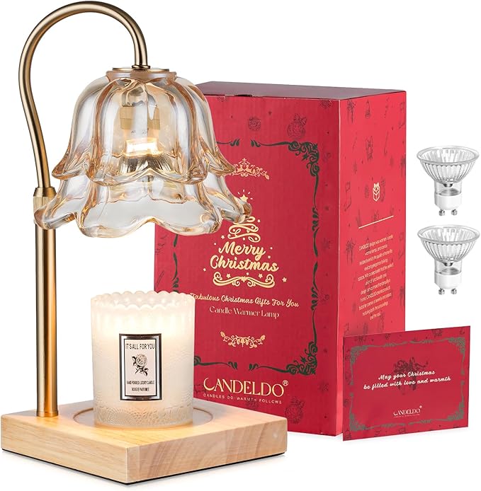 Christmas Gifts for Women: Gold Flower Candle Warmer Lamp with Timer Height Adjustalbe Wax Warmer Dimmable Christmas Home Decor