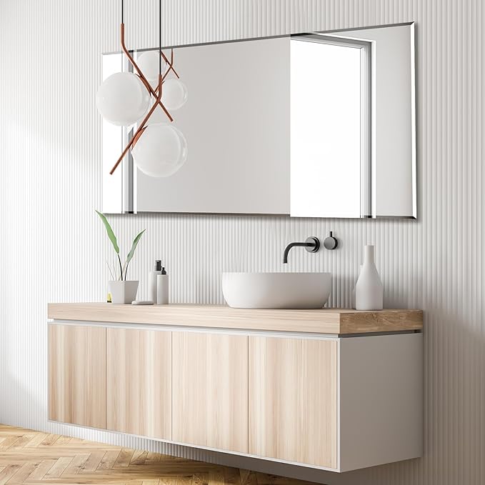 Ruomeng Rectangle Wall Mirror Frameless Bathroom Mirror 48” x 30" Beveled Edge Mirror for Vanity and Entryway