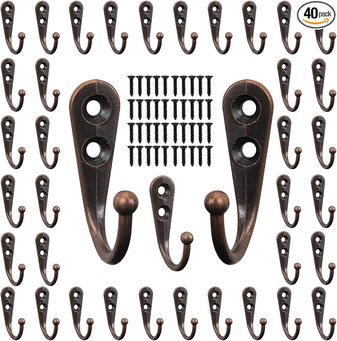 POZEAN 40 Pack Wall Hooks for Hanging, Heavy Duty Small Coat Hooks Wall Mounted for Living Room, Bathroom, Kitchen, Bedroom for Key, Cup, Bag, Hat, Scarf, and More (Oil Rubbed Bronze)