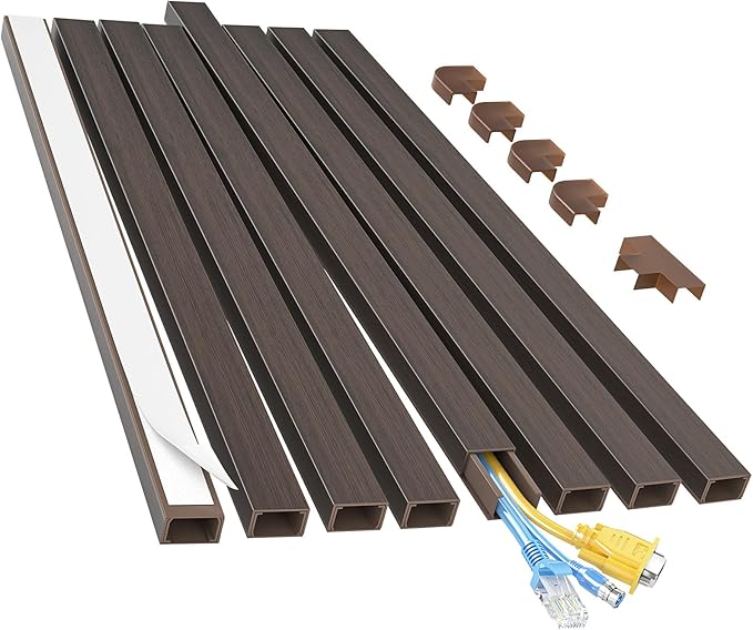 Yecaye Cord Hider, 113in Medium Cord Covers for Wires on Wall, Cord Organizer for 2-3 Wires, Easy Install Cable Management Kit, TV Cable Hider for Home Office, W0.95in H0.55in, Darkwood