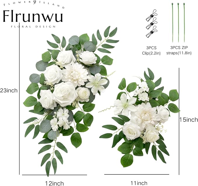 Artificial Flowers Decorations Pack of 2,Centerpieces for Wedding Reception Backdrop Decoration, Floral Decor Wall Home Entryway OutdoorDecorations (White)