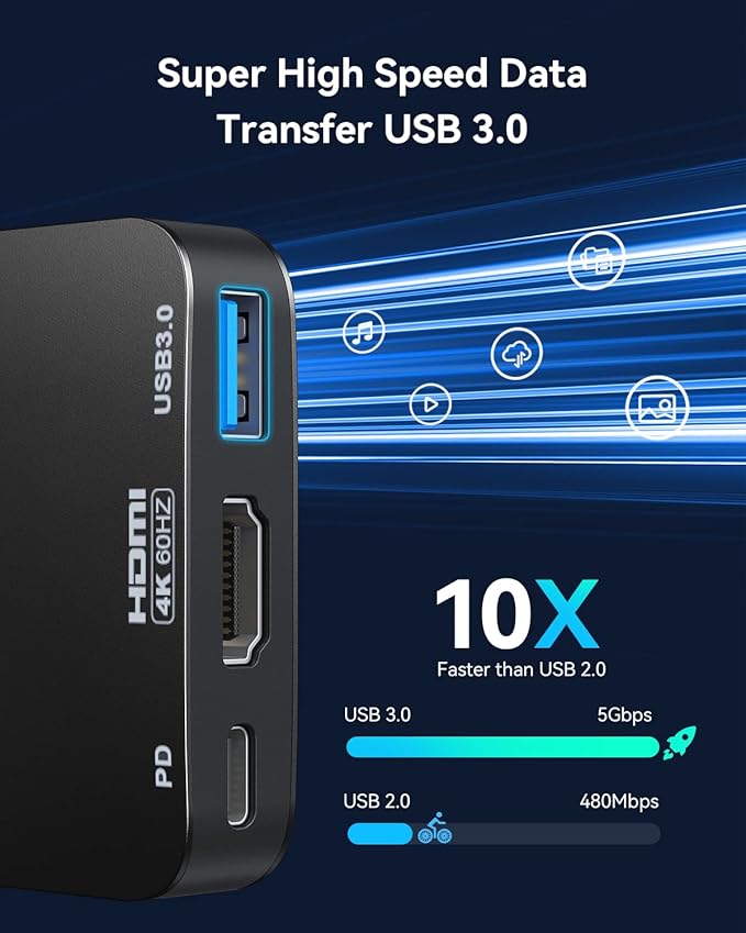 USB C to HDMI Adapter【4K@60HZ】, Vilcome HDMI to USB C Adapter Multiport with USB Type C PD & USB 3.0 Port, Compatible for MacBook Pro/Air, iPad Pro/Air, Dell XPS, iPhone 15 Pro/Max, Android (Black)