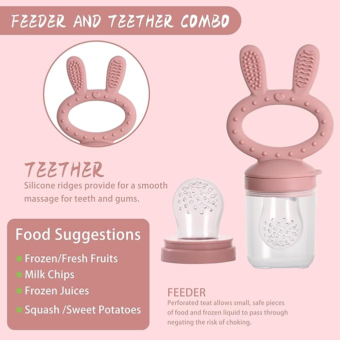 WAJIAYON Baby Breastmilk Popsicle Molds & Baby Fruit Feeder (3 Pack), Baby Food Freezer Tray Storage Containers, Silicone Teething Pacifier Feeder and Teether for Babies,Baby Feeder-Pink