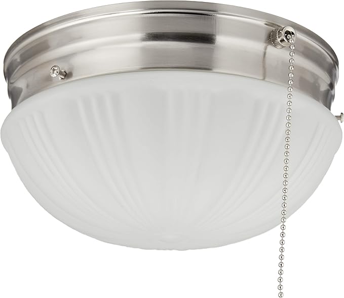 Westinghouse 6721000 Two-Light Flush-Mount Interior Ceiling Fixture with Pull Chain, Brushed Nickel Finish with Frosted Fluted Glass, Diameter: 8.75 Inches