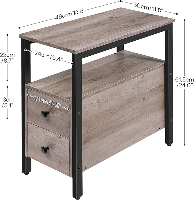 HOOBRO End Table, Narrow Chairside Table with Drawer and Open Storage Shelf, Nightstand for Small Spaces, Stable and Sturdy Construction, Wooden Look Accent Furniture, Greige and Black BG548BZ01G2