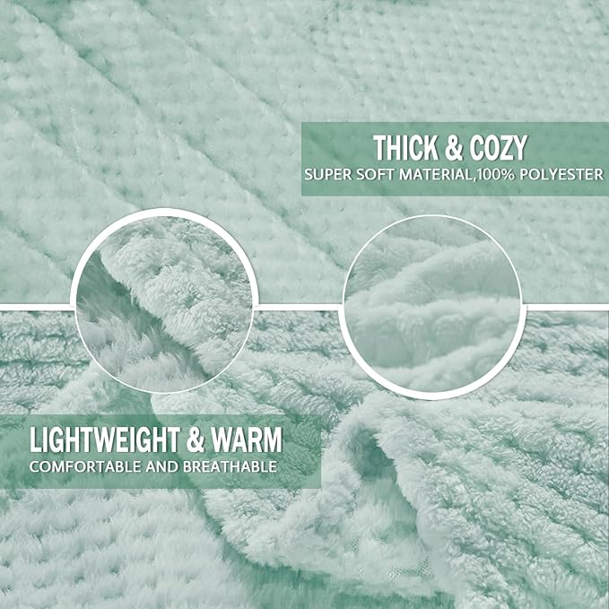 Exclusivo Mezcla Fleece Throw Blanket Extra Large, Super Soft and Warm Blankets for Couch, Sofa and Bed Waffle Textured, Cozy, Fuzzy and Lightweight (Mint Green, 50x70 Inches)