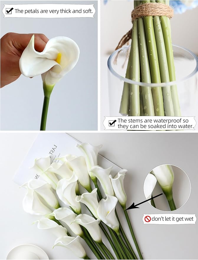 12 Piece 26" Calla Lily Artificial Flowers,Real Touch Long Stem Faux Calla Lillies for Tall Vases,Indoor Wedding Office Home Decor (White)